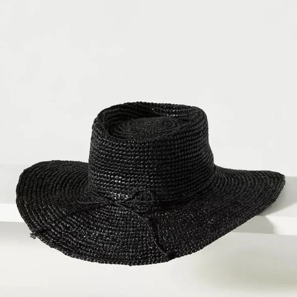 NWT Anthropologie San Diego Hat Co. Crochet Raffia Boater Black